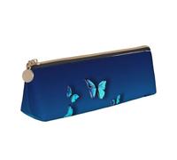 JUEXDEME Bellissimo astuccio in pelle con farfalla blu dal design sottile con cerniera metallica, formato tascabile per studenti, ufficio, università, scuola media, bianco, Taglia unica, Bagaglio a