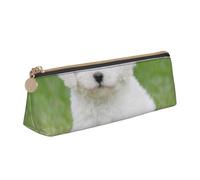 JUEXDEME Bichon Frise - Astuccio in pelle con disegno di cane, sottile, con cerniera metallica, tascabile, per studenti, ufficio, università, scuola media, bianco, Taglia unica, Bagaglio a mano