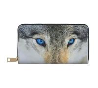 JUEXDEME Blue Eyes Wolf - Pochette lunga in finta pelle chic ed elegante da donna per donne moderne, grande capacità, porta carte e tasche organizer, borsa resistente per i viaggi di tutti i giorni,