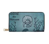 JUEXDEME Crazy Save Manatee - Pochette lunga in finta pelle, elegante e alla moda, da donna, con porta carte di credito e tasche organizer, borsa resistente per i viaggi di tutti i giorni, bianco,