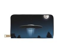 JUEXDEME Flying Saucer at Night - Pochette lunga in finta pelle, elegante e alla moda, da donna, con porta carte di credito e tasche organizer, borsa resistente per i viaggi di tutti i giorni, bianco,