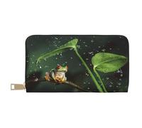 JUEXDEME Frog and Rain - Pochette lunga da donna in finta pelle, elegante e alla moda, con porta carte di credito e tasche organizer, borsa resistente per i viaggi di tutti i giorni, bianco, Taglia
