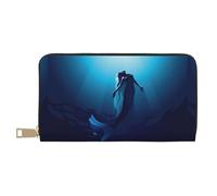 JUEXDEME Pochette lunga in ecopelle blu a forma di sirena chic ed elegante da donna per donne moderne, grande capacità, porta carte e tasche organizer, borsa resistente per i viaggi di tutti i giorni,