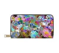 JUEXDEME Pochette lunga in ecopelle colorata con fiore colorato, elegante e alla moda, portafogli da donna moderna, grande capacità, porta carte e tasche organizer, borsa resistente per i viaggi di