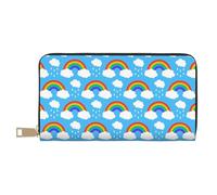 JUEXDEME Pochette lunga in ecopelle con nuvole arcobaleno e gocce di pioggia, eleganti portafogli da donna per donne moderne, grande capacità, porta carte e tasche organizer, borsa resistente per i