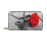 JUEXDEME Pochette lunga in ecopelle con rosa rossa, elegante e alla moda, portafogli da donna moderne, grande capacità, porta carte e tasche organizer, borsa resistente per i viaggi di tutti i giorni,