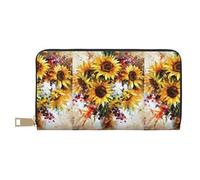 JUEXDEME Pochette lunga in finta pelle con girasole dipinto a olio chic ed elegante portafogli da donna per donne moderne, grande capacità, porta carte e tasche organizer, borsa resistente per i