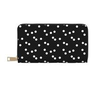 JUEXDEME Pochette lunga in finta pelle nera a pois bianchi chic eleganti portafogli da donna per donne moderne, grande capacità porta carte e tasche organizer borsa resistente per i viaggi di tutti i