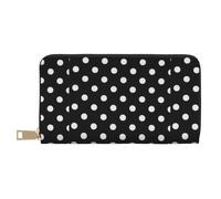 JUEXDEME Pochette lunga in finta pelle nera e bianca a pois grandi chic eleganti portafogli da donna per donne moderne, grande capacità, porta carte e tasche organizer, borsa resistente per i viaggi