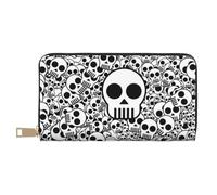 JUEXDEME Pochette lunga in finta pelle nera e bianca con teschi chic ed eleganti portafogli da donna per donne moderne, grande capacità, porta carte e tasche organizer, borsa resistente per i viaggi
