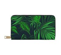 JUEXDEME Pochette lunga in finta pelle verde con pianta tropicale, elegante e alla moda, portafogli da donna moderna, grande capacità, porta carte e tasche organizer, borsa resistente per i viaggi di