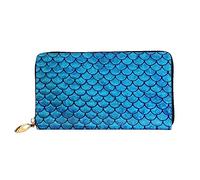 JUEXDEME Portafogli da donna in pelle con scala di pesce blu porta carte di grande capacità borsa da donna con più slot per carte borsa lunga da donna con scomparto con cerniera 19 cm x 10,5 cm borse