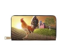 JUEXDEME Portafoglio lungo da donna in ecopelle con gallo su legno in agricoltura elegante elegante portafogli da donna per donne moderne, porta carte di grande capacità e tasche organizer, borsa
