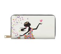 JUEXDEME Portafoglio lungo da donna in finta pelle con farfalla danza ragazza chic elegante portafoglio da donna moderna grande capacità porta carte e tasche organizer borsa resistente per i viaggi di