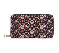 JUEXDEME Sugar Skulls - Pochette lunga da donna in finta pelle, elegante e alla moda, con porta carte di credito e tasche organizer, borsa resistente per i viaggi di tutti i giorni, bianco, Taglia