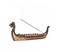 Jueyeek Portaincenso retrò a forma di barca di drago, bruciatore vichingo, incensiere, intagliato a mano, ornamenti