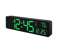 Jufjsfy Orologio da parete digitale, display a LED con cifre , orologio sveglia doppia, attenuazione automatica, formato 12/24 ore, orologio da parete silenzioso per camera verde