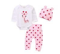 Juflam Carino Neonato Vestiti Giraffa Romper + Pink Dot Pant + Hat Outfit Set