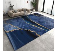 JUFUMUP Tappeti di Zona Blu Navy Sfumato Moderno Tappeto Salotto, Tappeti a Pelo Corto Pittura A Olio Lamina D'oro Vintage - per Decor del Pavimento Della Camera da Letto 60 x 90 cm