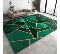 JUFUMUP Tappeti di Zona Elegante Verde Smeraldo Tappeto Salotto, Tappeti a Pelo Corto Lusso Geometrico Oro - per Decor del Pavimento Della Camera da Letto 60 x 90 cm