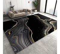JUFUMUP Tappeti di Zona Estratto Europeo Di Lusso Tappeti Design, Tappetone Antimacchia Marmo Con Linee Oro Nero - per Camera da Letto Antiscivolo Tappeto 90 x 180 cm