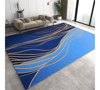 JUFUMUP Tappeti di Zona Linee Astratte In Oro Blu Tappeto Cucina Antiscivolo Lavab Strisce Geometriche Blu Scuro - per Camera da Letto Antiscivolo Tappeto 80 x 120 cm