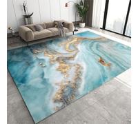 JUFUMUP Tappeti di Zona Marmo Turchese Tappeto di Grandi Texture Liquida Dorata - Per Soggiorno Camera Da Letto Sala Da Pranzo Casa 80 x 150 cm