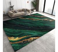 JUFUMUP Tappeti di Zona Marmo Verde Smeraldo Tappeto Salotto, Tappeti a Pelo Corto Lamina D'oro Astratta Di Lusso - per Decor del Pavimento del Soggiorno 150 x 180 cm