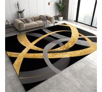 JUFUMUP Tappeti di Zona Nero E Oro Geometrico Tappeto di Grandi Linee Curve Irregolari Grigie Astratte - Per Soggiorno Camera Da Letto Sala Da Pranzo Casa 80 x 150 cm