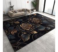 JUFUMUP Tappeti di Zona Nero Oro Rosa Tappeto Gioco Bambini Fiore Di Pianta Di Rosa Di Lusso - Per Soggiorno Camera Da Letto Sala Da Pranzo Casa 180 x 270 cm