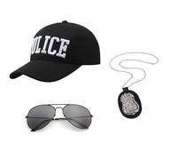 JUFYVO 3pcs Police Costume Polizia Cappello Da Baseball Distintivo Collana Occhiali Da Sole Halloween Polizia Tema Party Accessori Adulto Costume Della Polizia per Uomo Donna