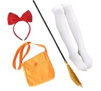 JUFYVO 4 pz Ragazze Strega Halloween Costume Anime Borsa Arancione Fiocco Rosso Fasce Scopa Calzini Bianchi Halloween Strega Cosplay per Donne