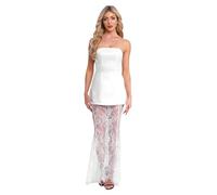 Jugaoge Abito da donna a fascia, linea A, mini abito e slim fit, in pizzo, trasparente, due pezzi, da sera, da cocktail, da ballo, bianco, L