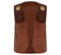 Jugaoge Costume da cowboy occidentale, senza maniche, con frange, per Halloween, cosplay, feste, cosplay, abbigliamento marrone, A 122-128