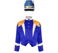Jugaoge Giacca da bambina circo direttore, stile vintage, stile vintage, con colletto alto, bolero con cappello a cilindro, per feste di Natale, Blu A., 170