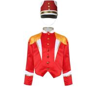 Jugaoge Giacca da bambina circo direttore, stile vintage, stile vintage, con colletto alto, bolero con cappello a cilindro, per feste di Natale, Rosso A, 146-152