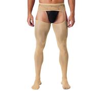 Jugaoge Ouvert Collant da uomo con cava sul cavallo, pantaloni trasparenti, eleganti Sissy, lingerie in pizzo, mutandine con calze autoreggenti, ^, Taglia unica