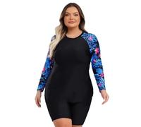 Jugaoge Set da donna di grandi dimensioni, Rash Guard a maniche lunghe, da surf, per il bagno, per il nuoto e il costume da bagno corto, slim fit, elasticizzato, protezione UV, Nero , 4XL
