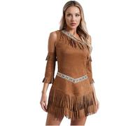 Jugaoge Vestito da donna indiana con frange, protezione per braccia selvaggio west, principessa, cosplay, figlia di capi indiani, costume a motto per feste, colore marrone, M