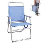 JugaToys - Sedia da spiaggia fissa pieghevole - Struttura in alluminio resistente e leggera - Design blu - Protezione anti-ribaltamento delle gambe - Maniglia inclusa per un facile trasporto - Tessuto
