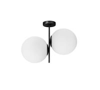 JUGEN BLACK LAMPADARIO DA SOFFITTO 2 LUCI VETRO BIANCO STRUTTURA NERA ATTACCO E27 H.39CM D.25CM