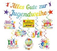 Jugendweihe Deko, 2 bandiere arcobaleno e 8 decorazioni da appendere, Alles Gute zur Jugendweihe, colori colorati per adulti, addio all'infanzia, allegro celebrazione