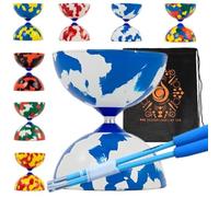 Juggle Dream e Cascade Jester Diabolo Set con bastoncini in fibra, corda per diabolo - Set professionale in gomma con borsa per il trasporto a cascata (blu e bianco)
