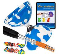Juggle Dream Jester Cuscinetto a Sfera Diabolo, Bacchette in Alluminio, Video di Apprendimento Online - Giocattolo da Giocoleria Set (Blu/Bianco)