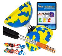 Juggle Dream Jester Cuscinetto a Sfera Diabolo, Bacchette in Alluminio, Video di Apprendimento Online - Giocattolo da Giocoleria Set (Blu/Giallo)
