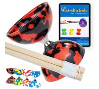 Juggle Dream Jester Cuscinetto a Sfera Diabolo, Bacchette in Legno, Video di Apprendimento Online - Giocattolo da Giocoleria Set (Nero/Rosso)