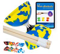 Juggle Dream Jester Cuscinetto a Sfera Diabolo, Bacchette in Legno, Video di Apprendimento Online - Giocattolo da Giocoleria Set (Blu/Giallo)