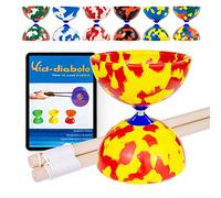 Juggle Dream Jester Diabolo ad ASSE Fisso con Bacchette in Legno e Video di Apprendimento Online, Giocattolo da Giocoleria (Rosso/Giallo)