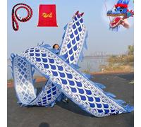 Juggling Dragon Streamer, Flowy Silk Poi con motivo in porcellana blu e bianca, set da danza Kung Fu include corda altalena e borsa da viaggio