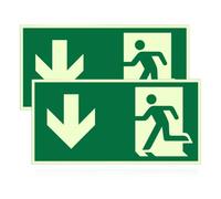 JUGUTA 2 Pezzi Cartello Uscita Di Emergenza Segno Langnachleuchtend E Autoadesivo, Pvc Di Alta Qualità, Freccia Verso Il Basso, Ideale Per Interni Ed Esterni, 300X150 Mm